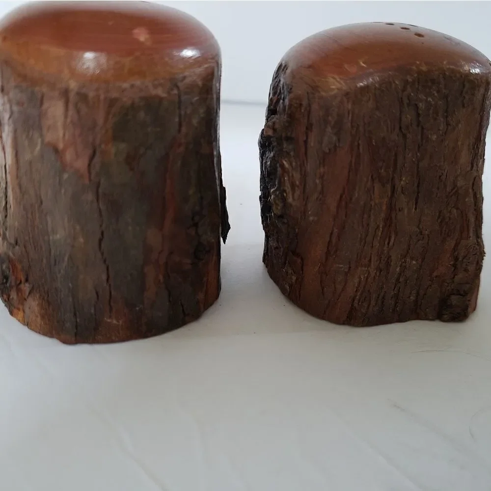 Natural Bark Wood Salt & Pepper Shakers